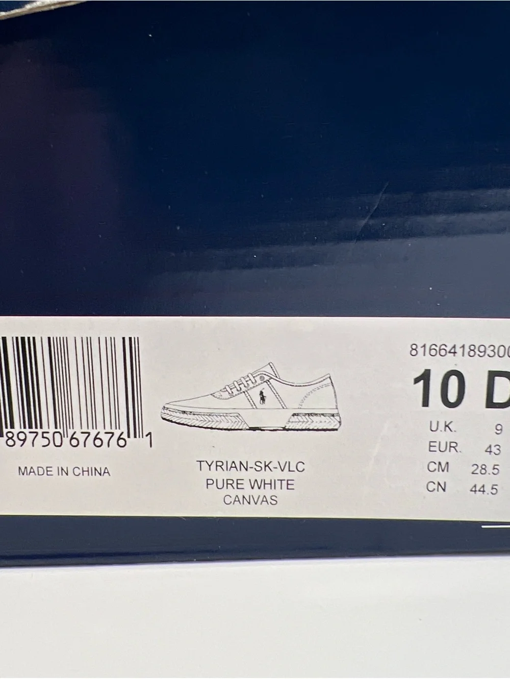 Polo Ralph Lauren Tyrian pure white Canvas shoe 10D new in box